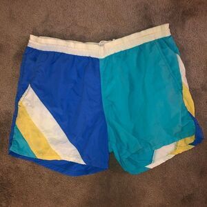 MENS VINTAGE JANTZEN SWIM TRUNKS SHORTS GREEN BLUE TEAL 34” WAIST SIZE MEDIUM